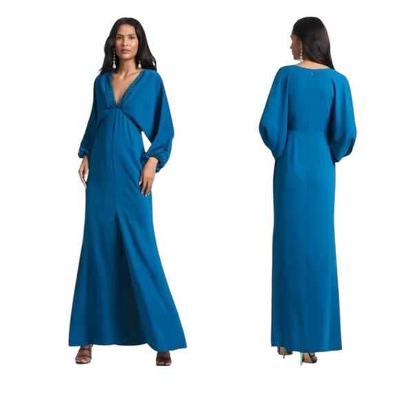 Sachin & Babi Womens Size 6 Teal Gabby V Neck Long Sleeve Beaded Maxi Gown NWT - Picture 5 of 14